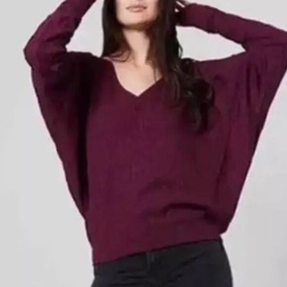 Free People Santa Clara Thermal Top Dolman Sleeve V Neck Mulberry NEW - Picture 3 of 9